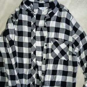 Classic Black and White Flannel Button Down Shirt